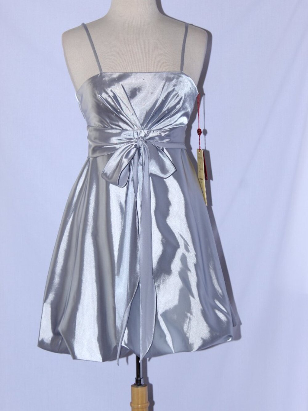 MayQueen #536 Short Satin Party Bubble Dress -Size 4-Silver
